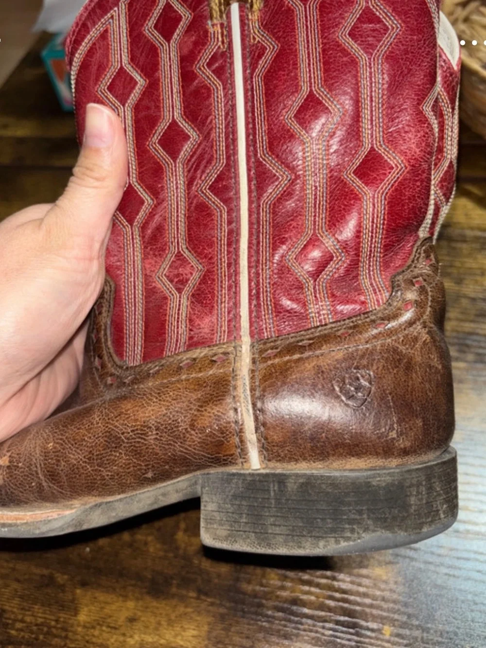 Ariat Brown Leather Boots with Red Embroidered Shaft